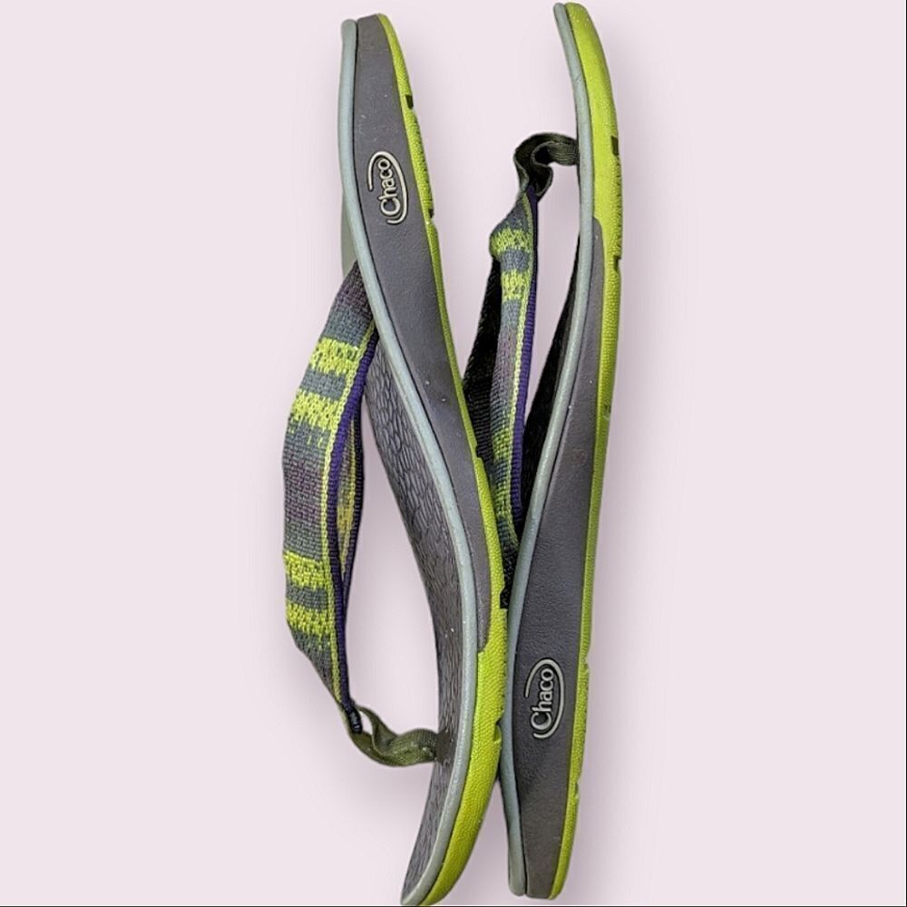 Chaco Lime Olive Green Thong Style Flip Flop Sandals size 9.5 10 - Picture 8 of 13
